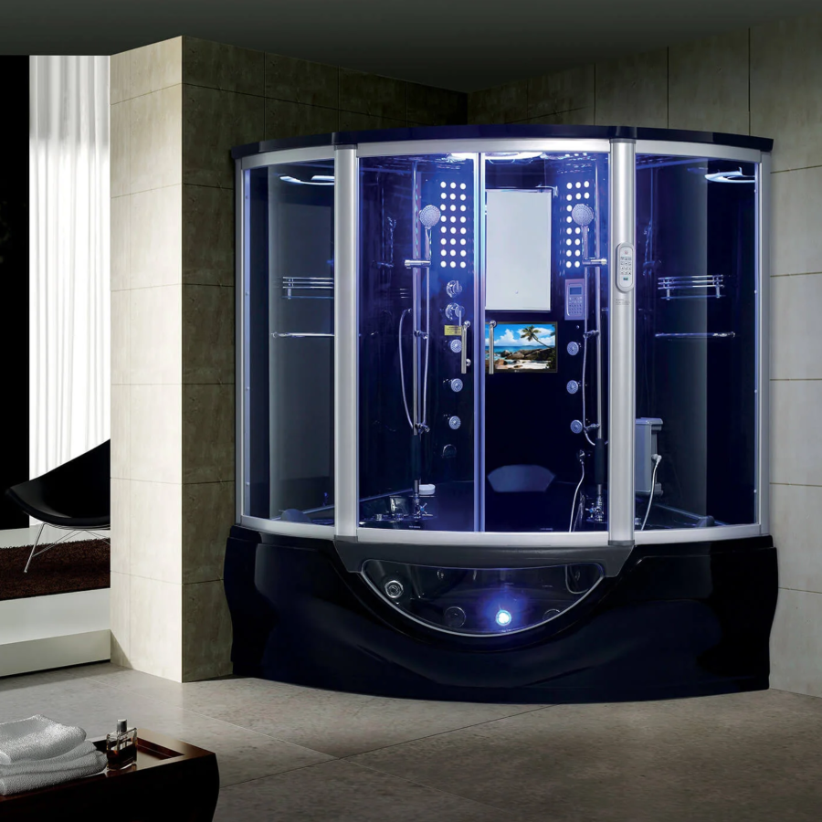 Maya Bath Platinum Superior Steam Shower black version in an interior setting.