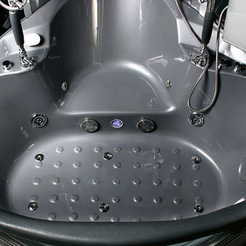 Interior view of the floor of Maya Bath Platinum Superior Steam Shower gray version.