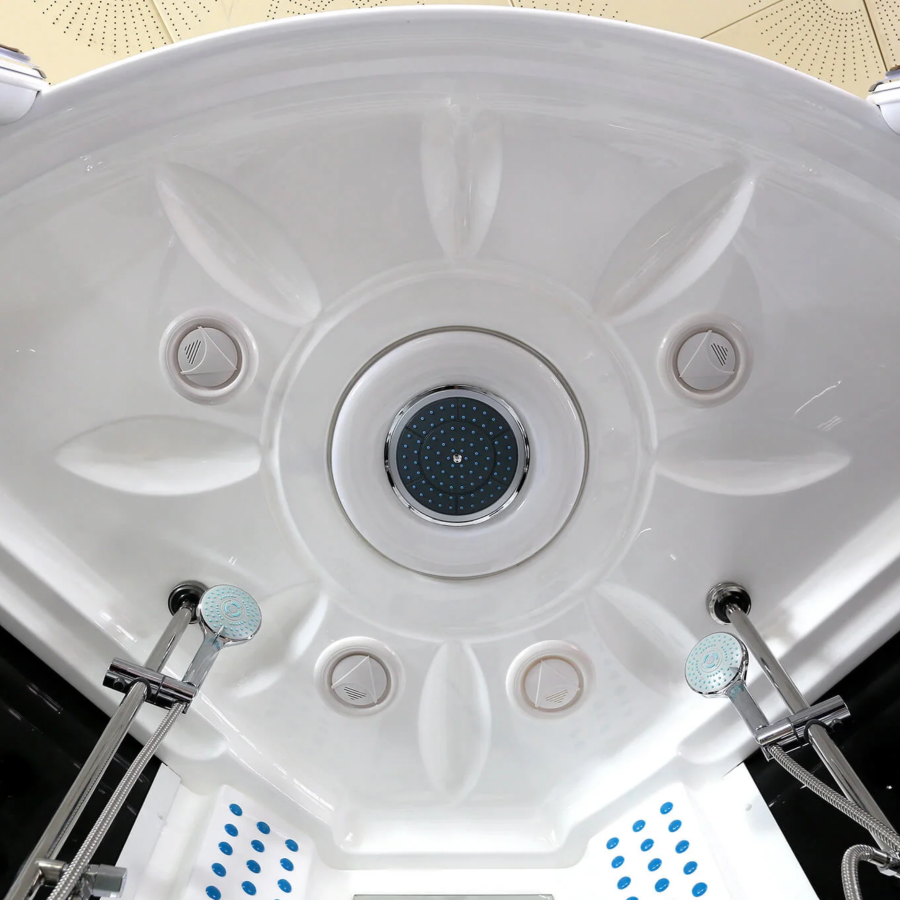 Top interior view of Maya Bath Platinum Superior Steam Shower white version.