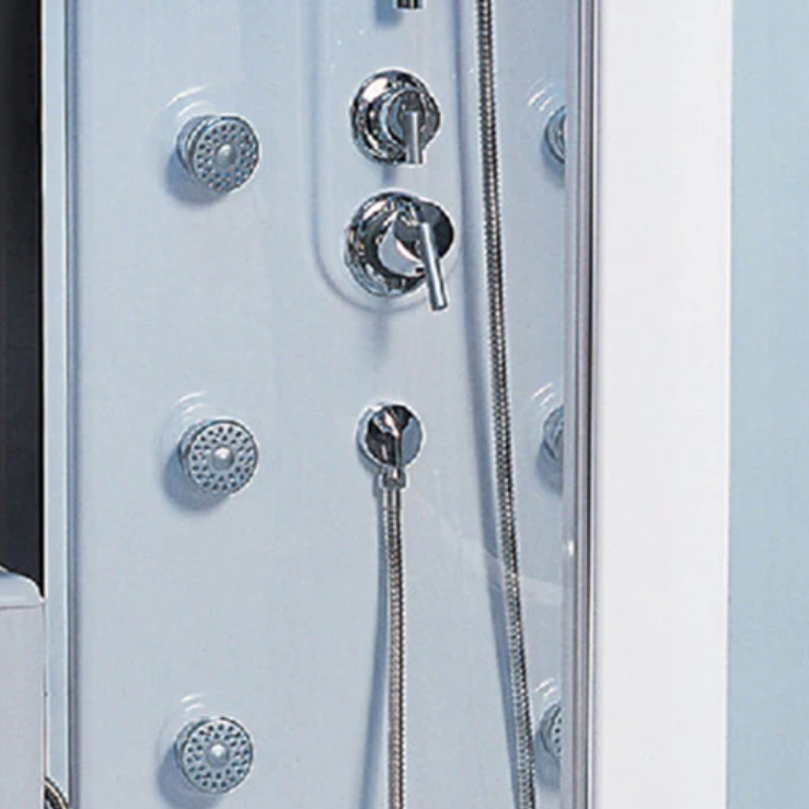 Close-up view of the interior of Maya Bath Siena Steam Shower white version.