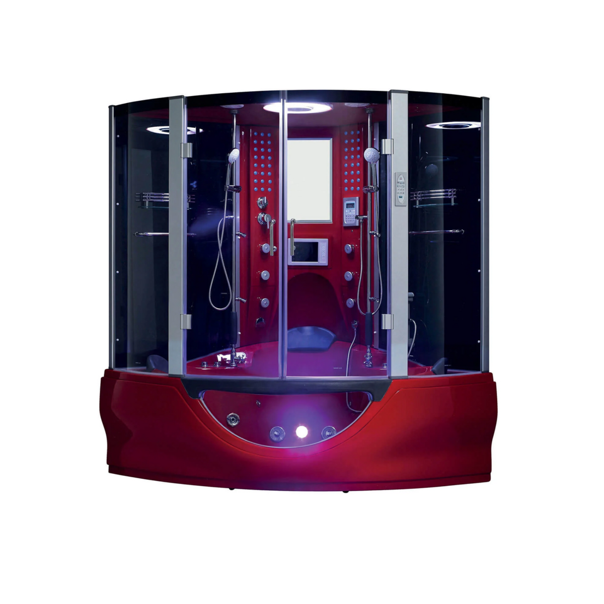 Front view of Maya Bath Valencia Steam Shower red version.