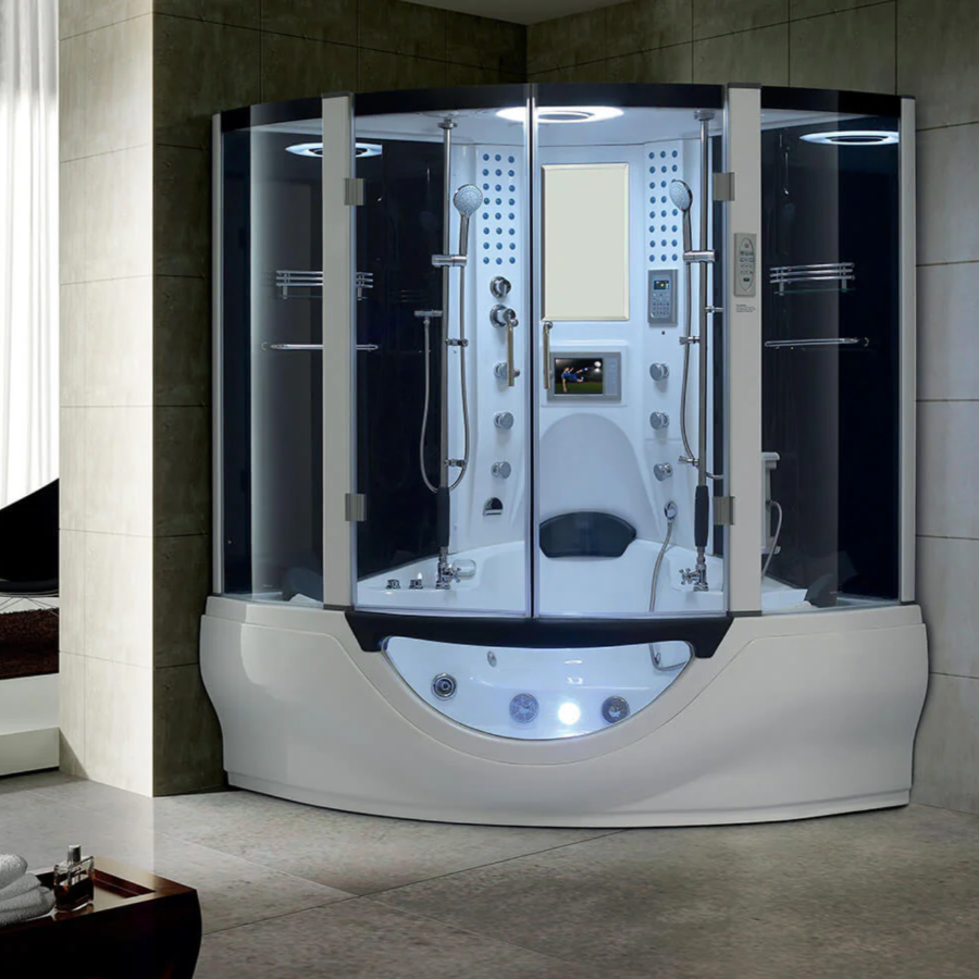 Maya Bath Valencia Steam Shower white version in an interior setting.