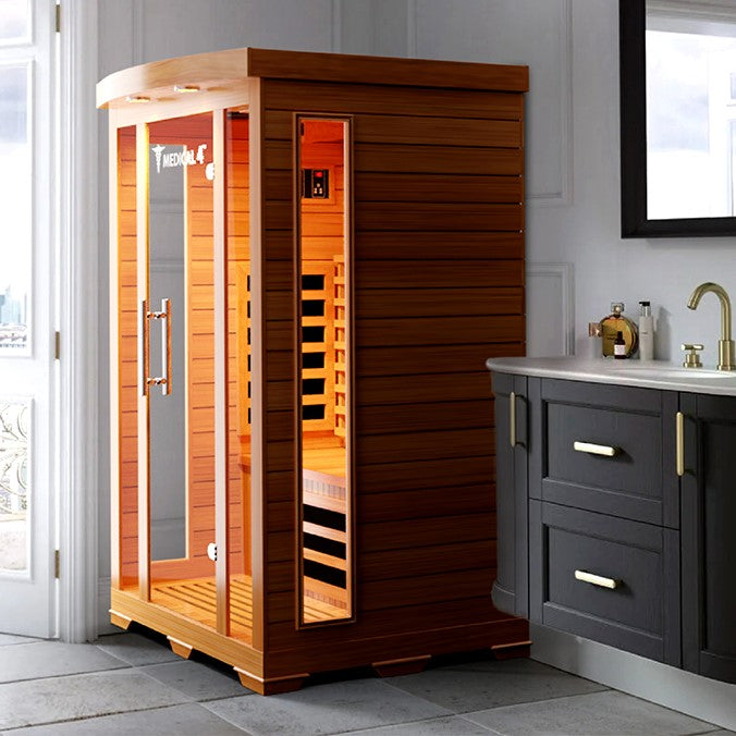 Medical Sauna Medical 4 Infrared Sauna 2 People installed in a bathroom.