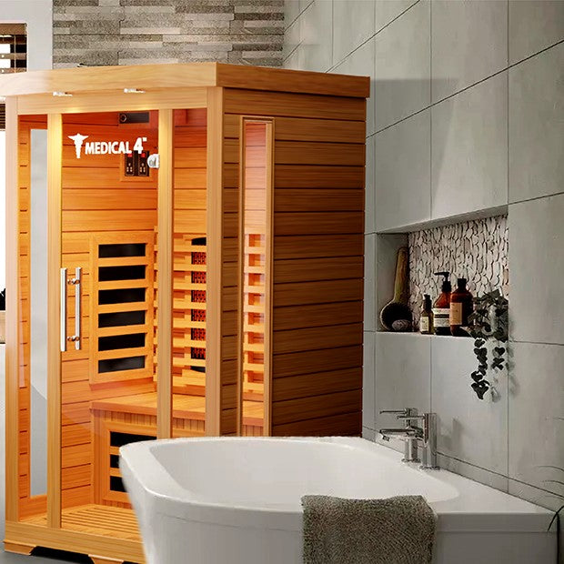 Medical Sauna Medical 4 Infrared Sauna 2 People installed in a luxurious bathroom.