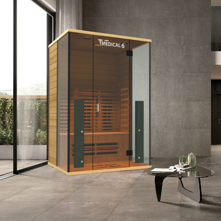 Medical Sauna Medical 6 Ultra Full Spectrum Infrared Sauna 2 People in an interior setting.\