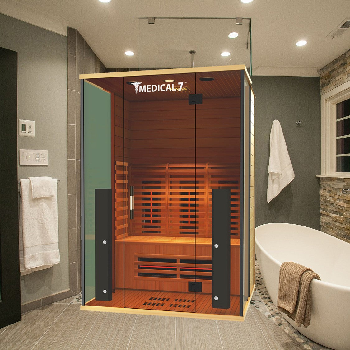 Medical Sauna Medical 7 Ultra Full Spectrum Infrared Sauna 3 People in an interior setting.