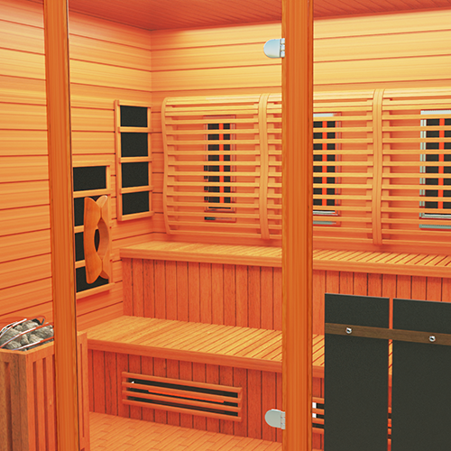 Close-up view of Medical Sauna Nature 5 Infrared Outdoor Sauna 2 People.