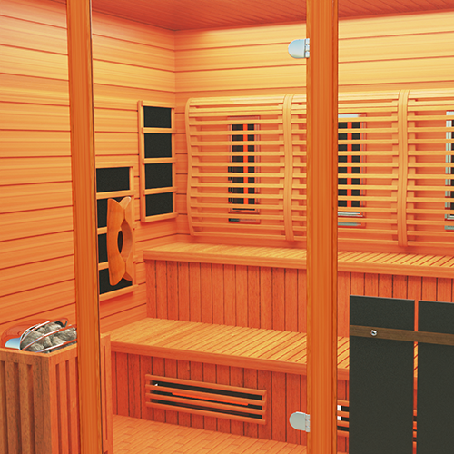 Close-up view of Medical Sauna Nature 7 Infrared Outdoor Sauna 3-4 People.