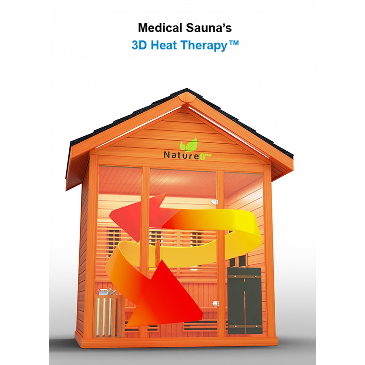 3D Heat Therapy of Medical Sauna Nature 8 Plus Infrared Outdoor Sauna 4-6 People.