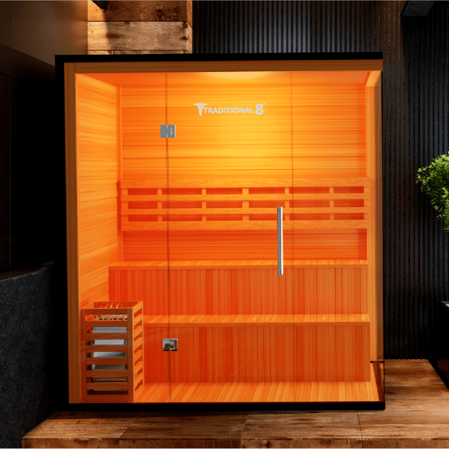 Medical Sauna Traditional 8 Plus Indoor Sauna 3-5 People in an indoor setting.