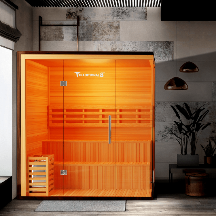 Medical Sauna Traditional 8 Plus Indoor Sauna 3-5 People in an indoor setting.