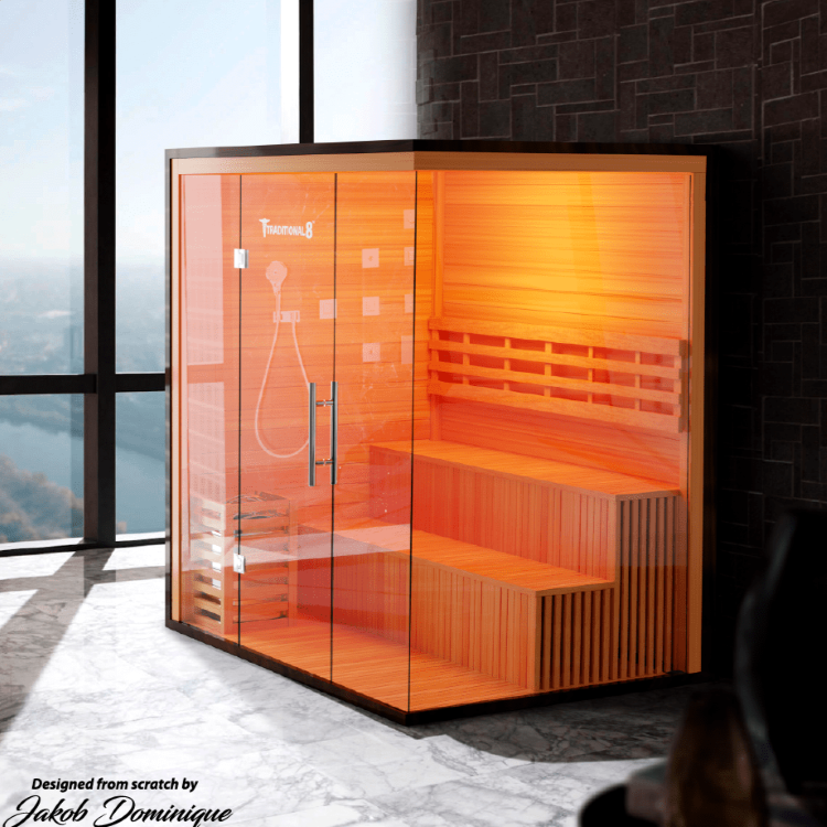 Medical Sauna Traditional 8 Plus Indoor Sauna 3-5 People in an indoor setting.