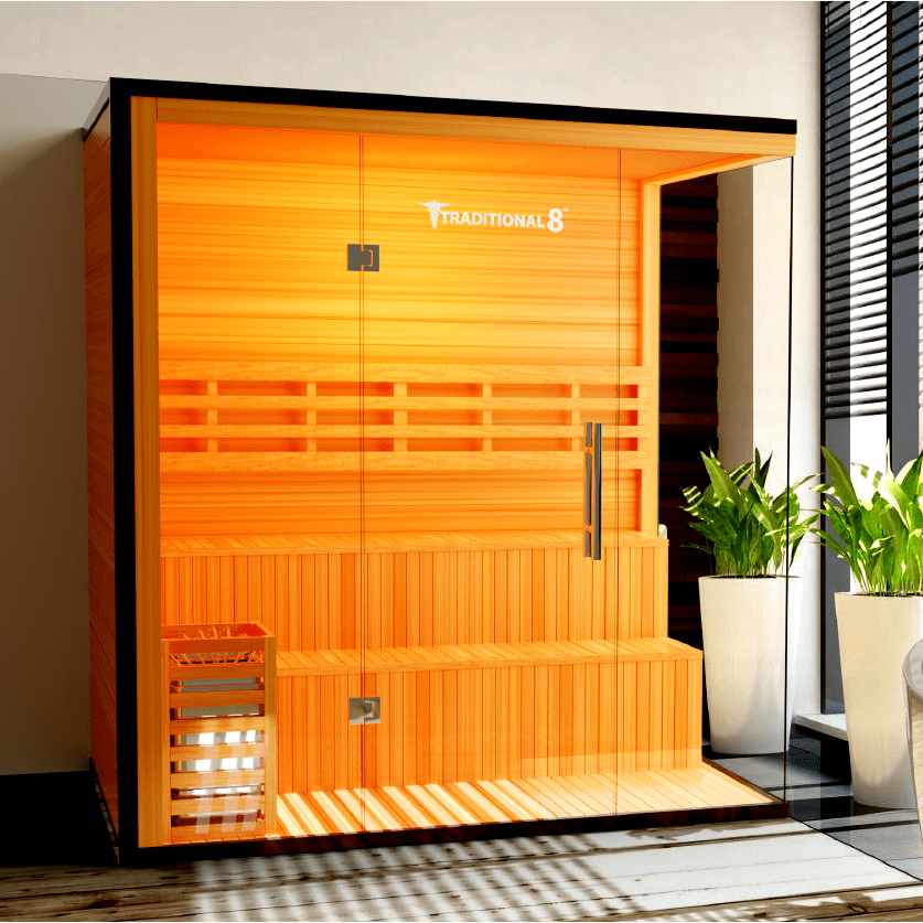 Medical Sauna Traditional 8 Plus Indoor Sauna 3-5 People in an indoor setting.