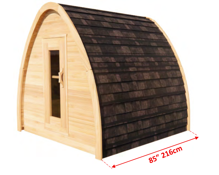 Side view dimensions of MiniPOD Outdoor Sauna.