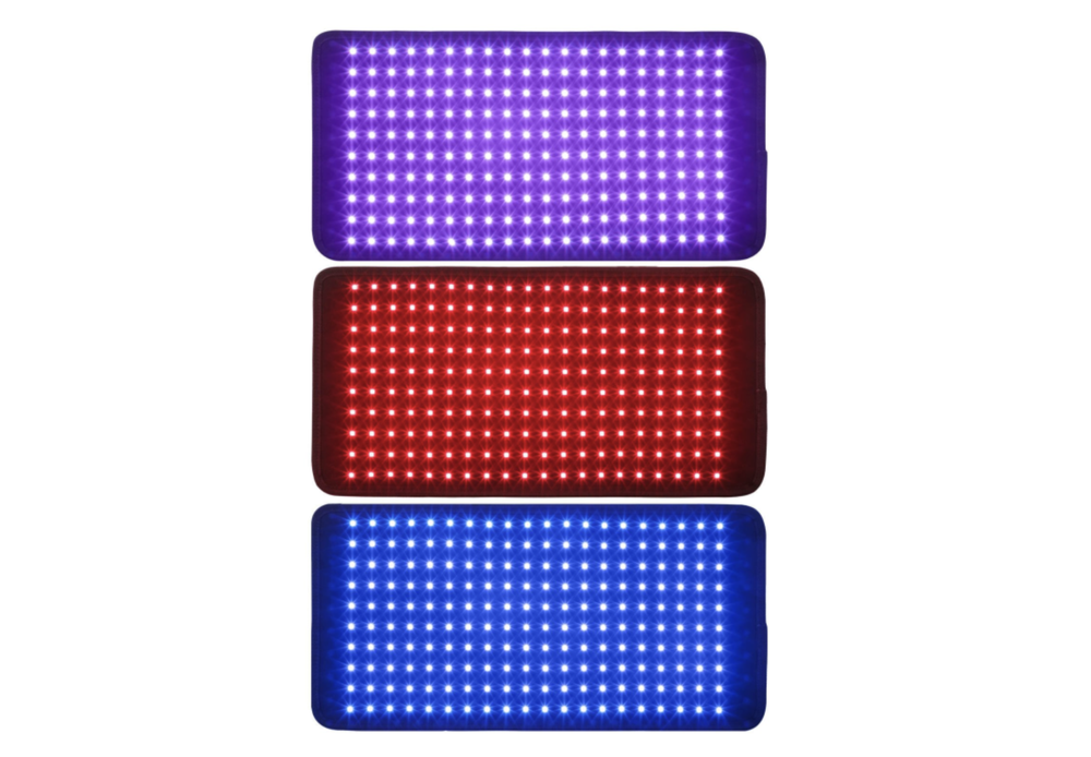 ORB Facial Light &amp; Therapy Wrap featuring LED panels with red, blue, and purple lights for versatile skincare routines.