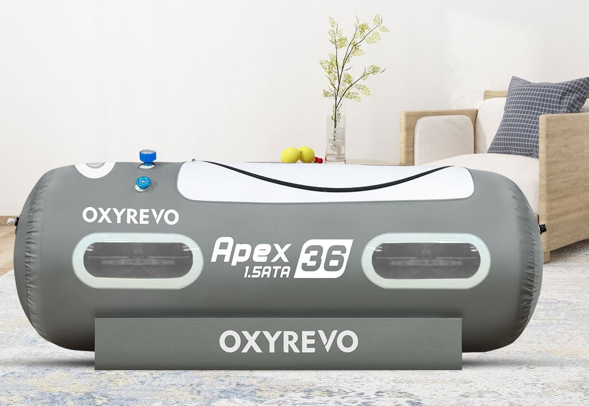 OxyRevo Apex 36 1.5 ATA Hyperbaric Chamber in a living room.