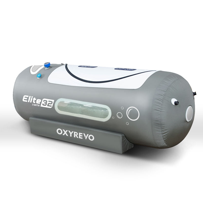 Diagonal view of OxyRevo Elite 32 1.4 ATA Hyperbaric Chamber.