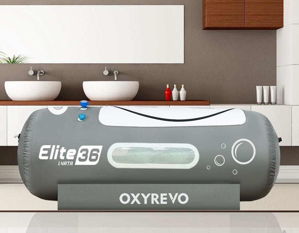 OxyRevo Elite 36 1.4 ATA Hyperbaric Chamber in an indoor setting.