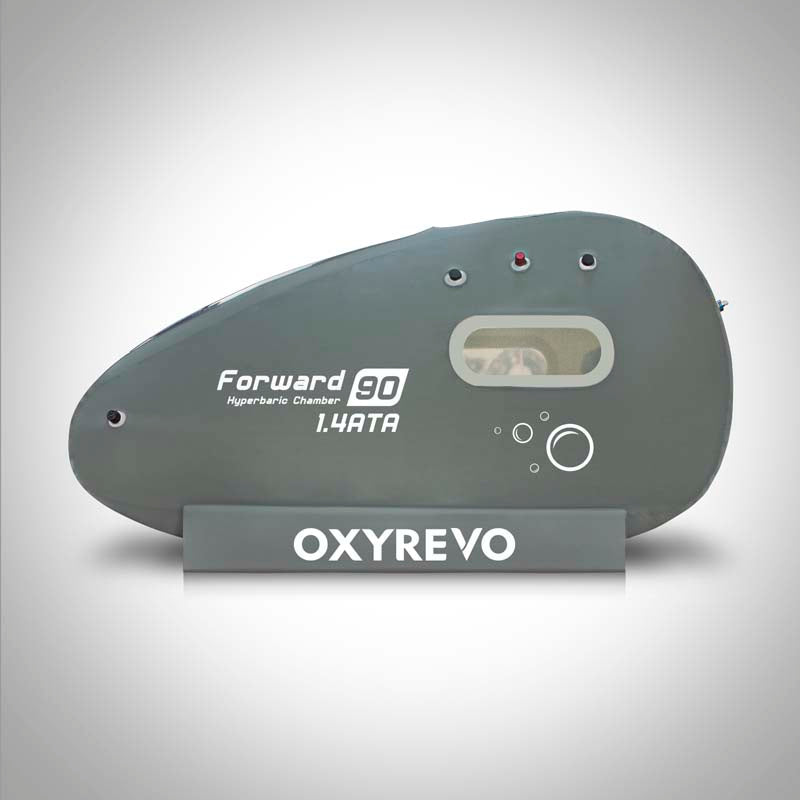 Left side view of OxyRevo Forward 90 1.4 ATA Hyperbaric Chamber.