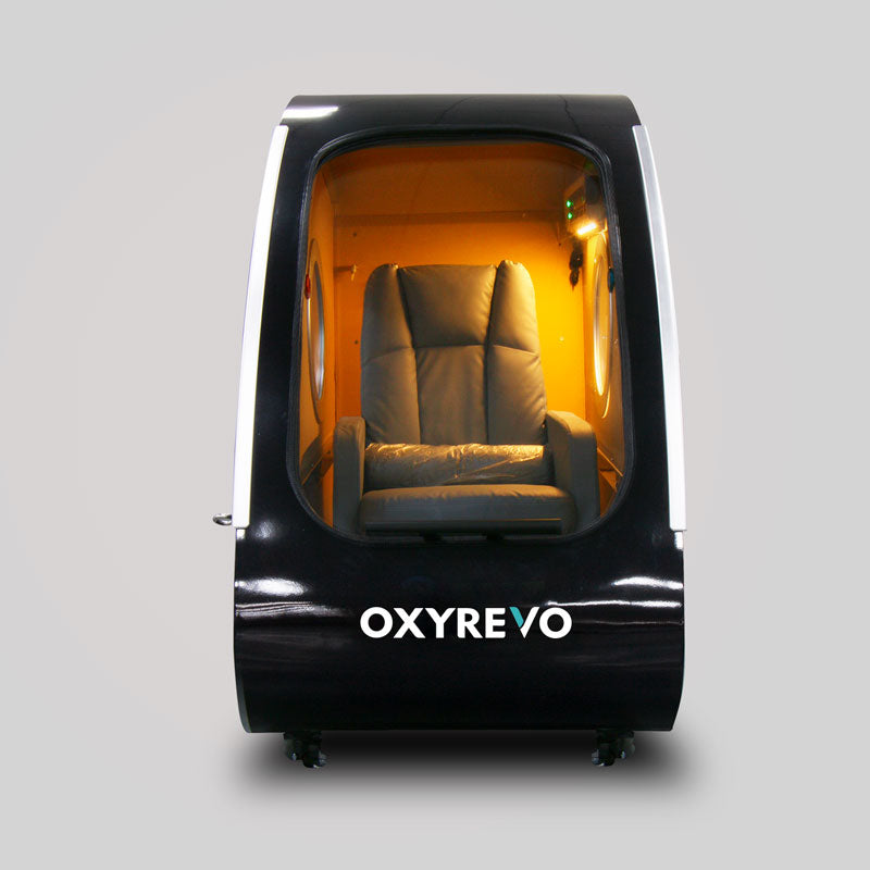 Front view of OxyRevo Space 60 Hyperbaric Chamber Black chamber version.