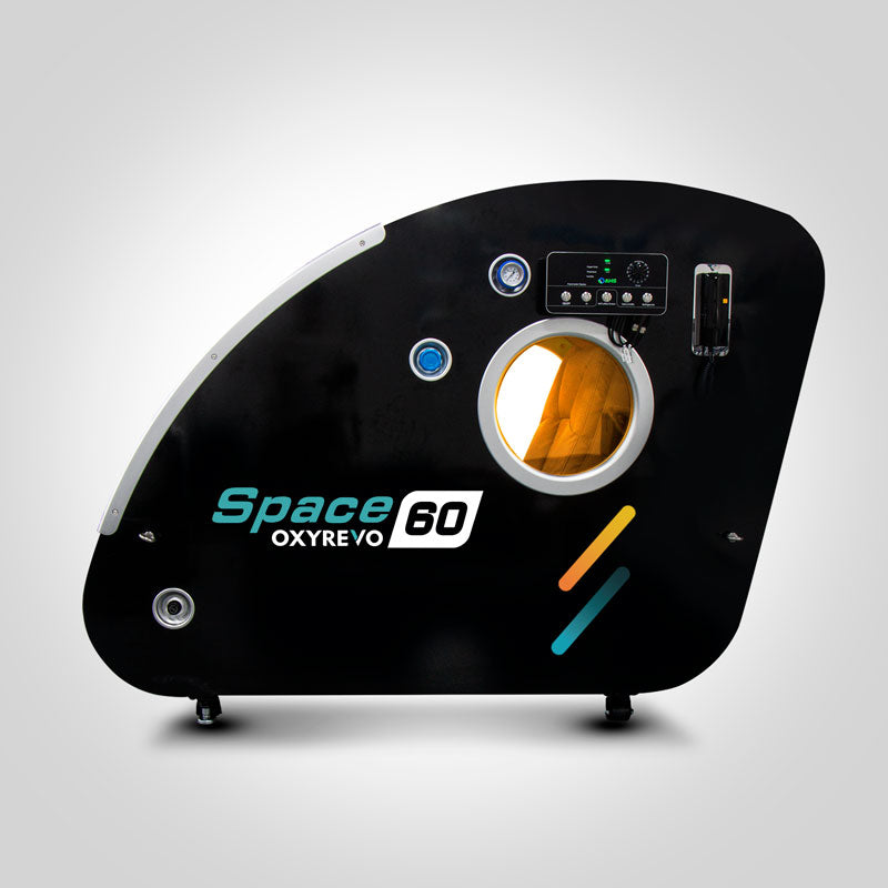 Left side view of OxyRevo Space 60 Hyperbaric Chamber Black chamber version.