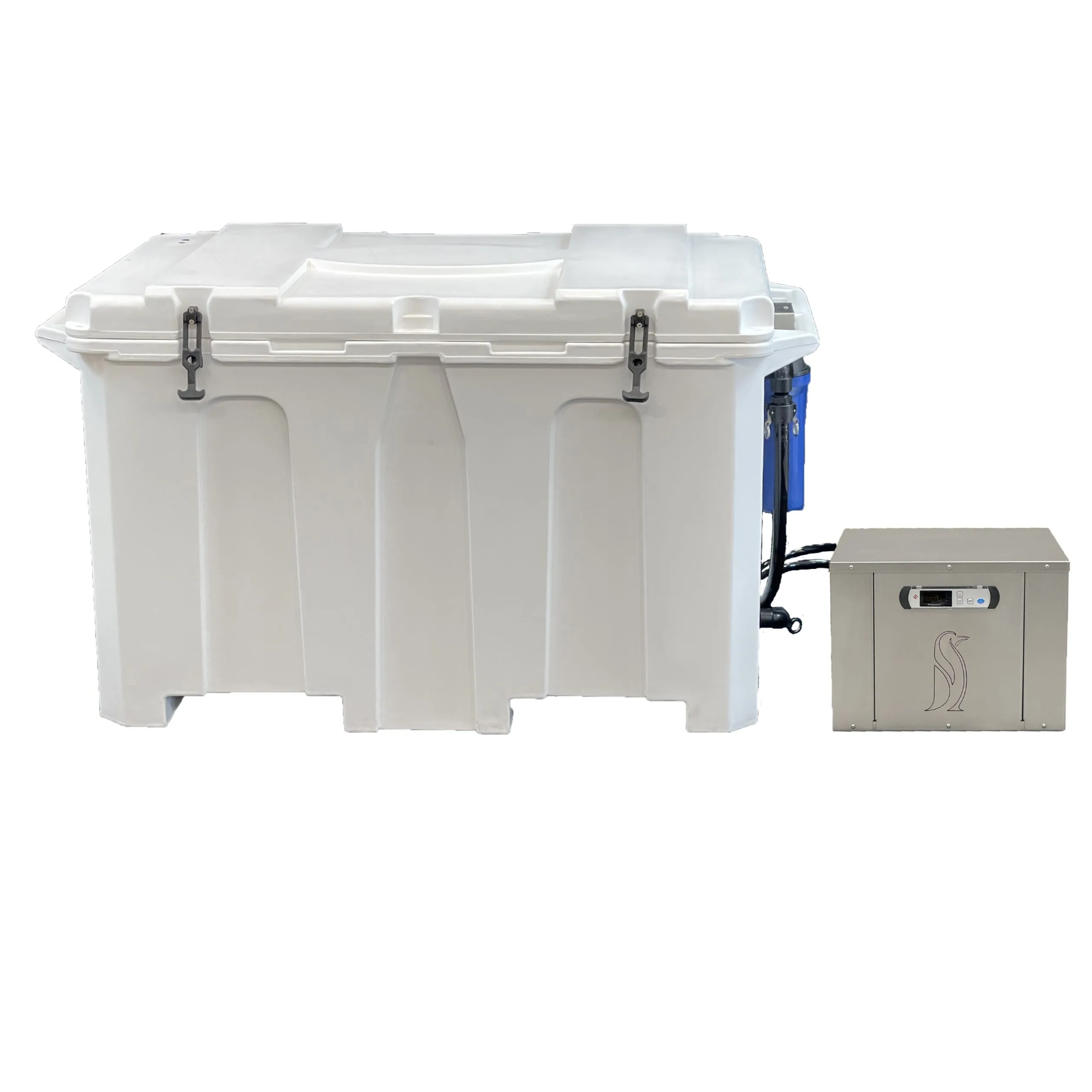 Penguin Chillers Cold Therapy Chiller and Insulated Tub front on white background. 