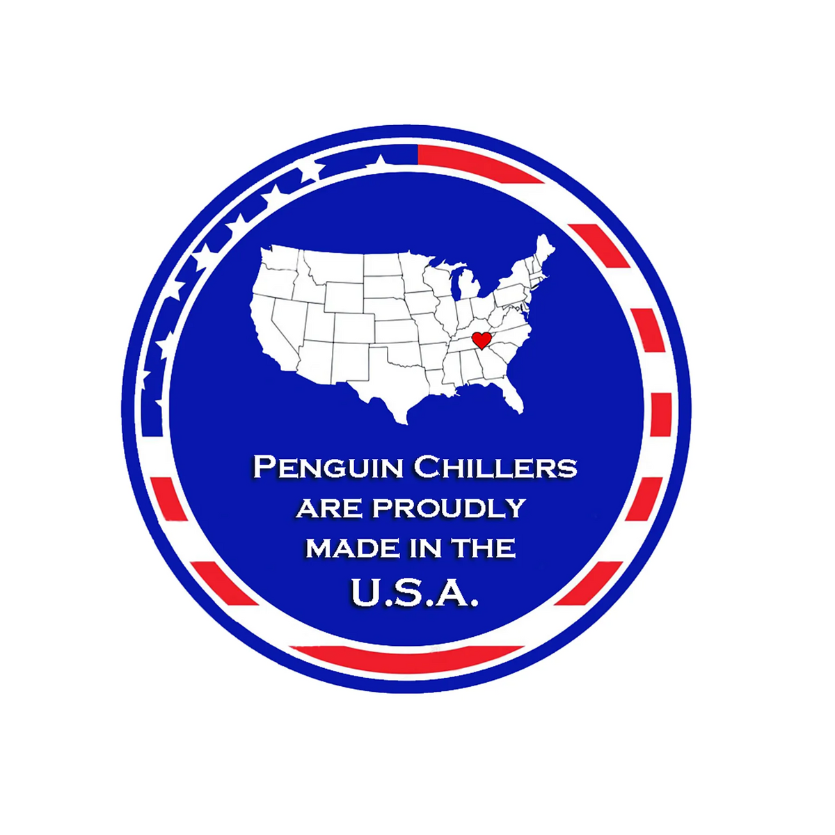 Made in USA badge for Penguin Chillers cold therapy products.