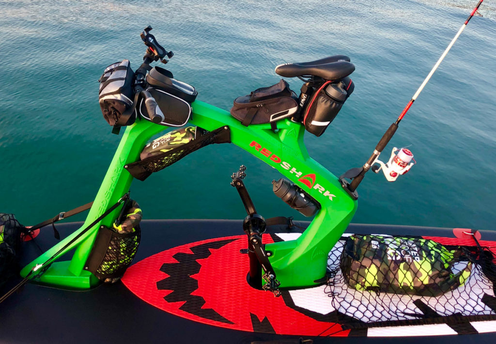 Close-up view of the Red Shark Adventure Bike Surf.