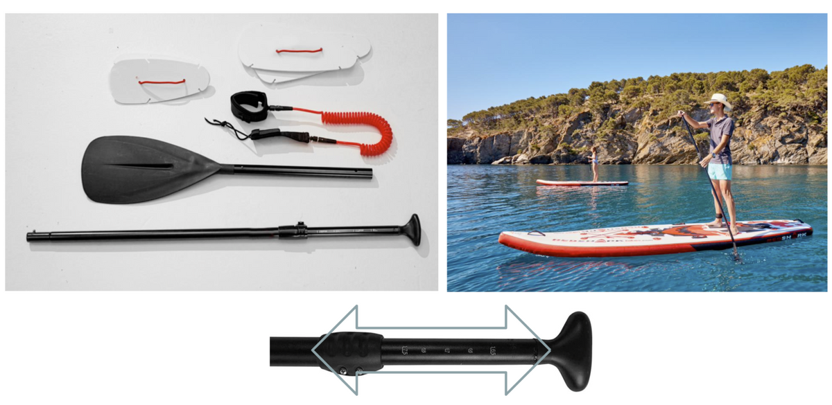 Items included with Red Shark SUP Board.