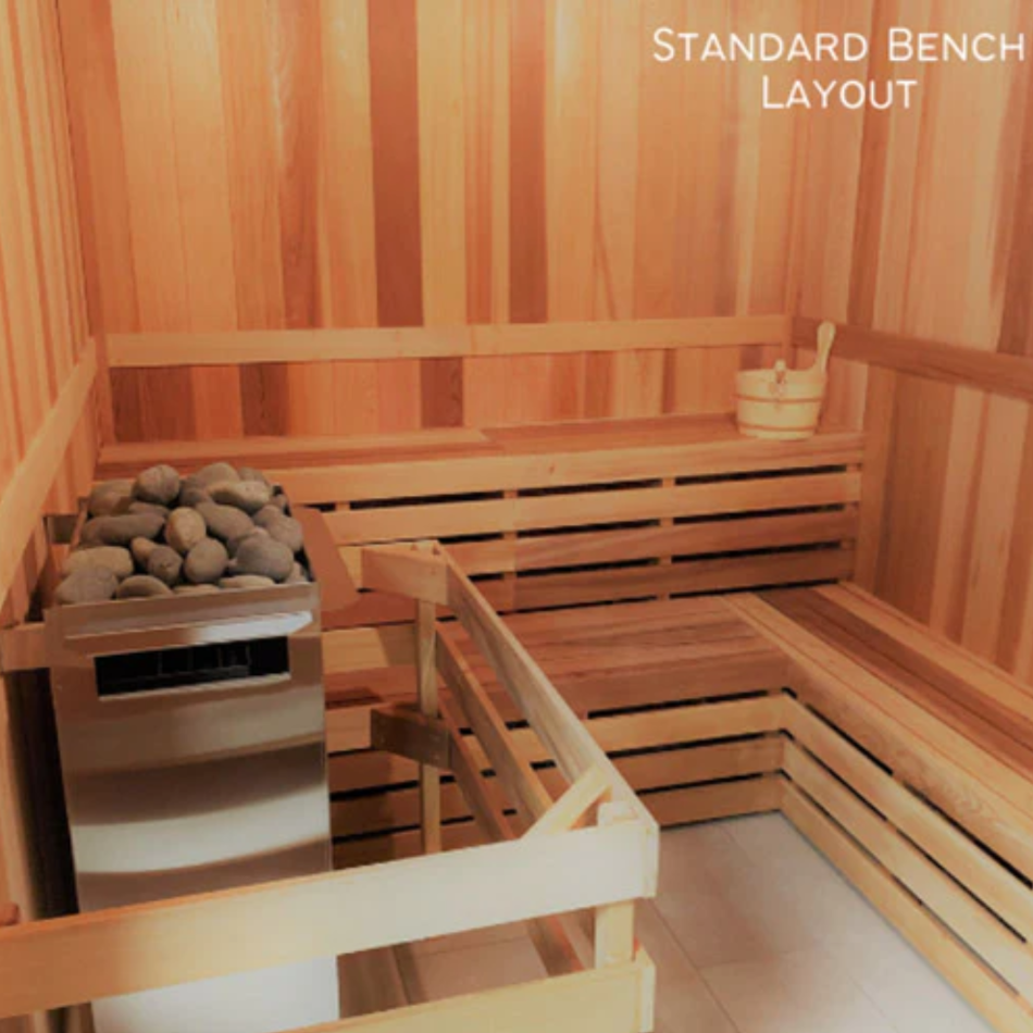 Close-up view of Scandia DIY Pre-Cut sauna.