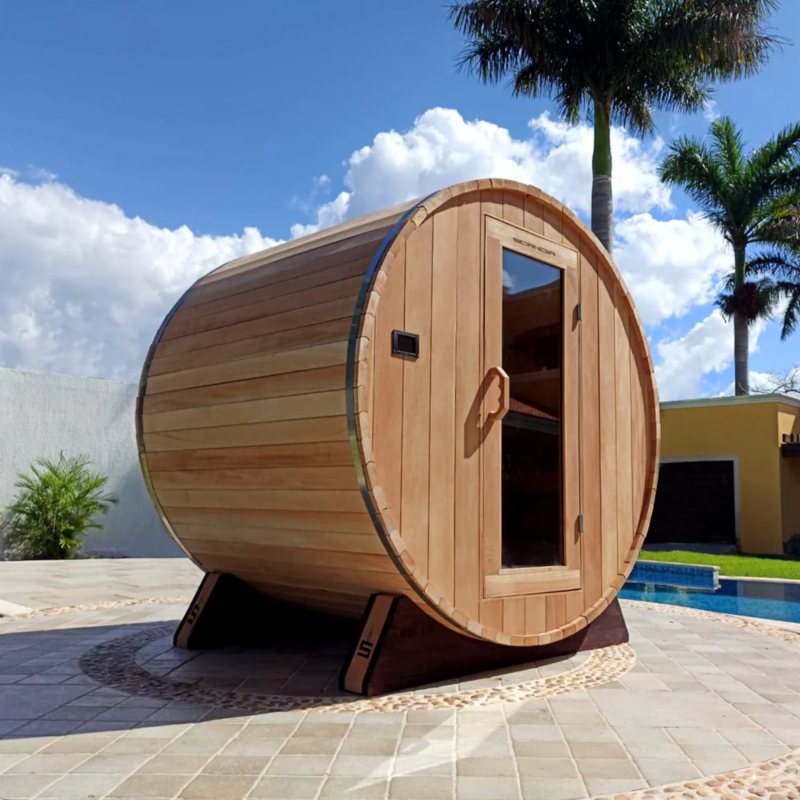 Main view of Scandia Electric Barrel Sauna.