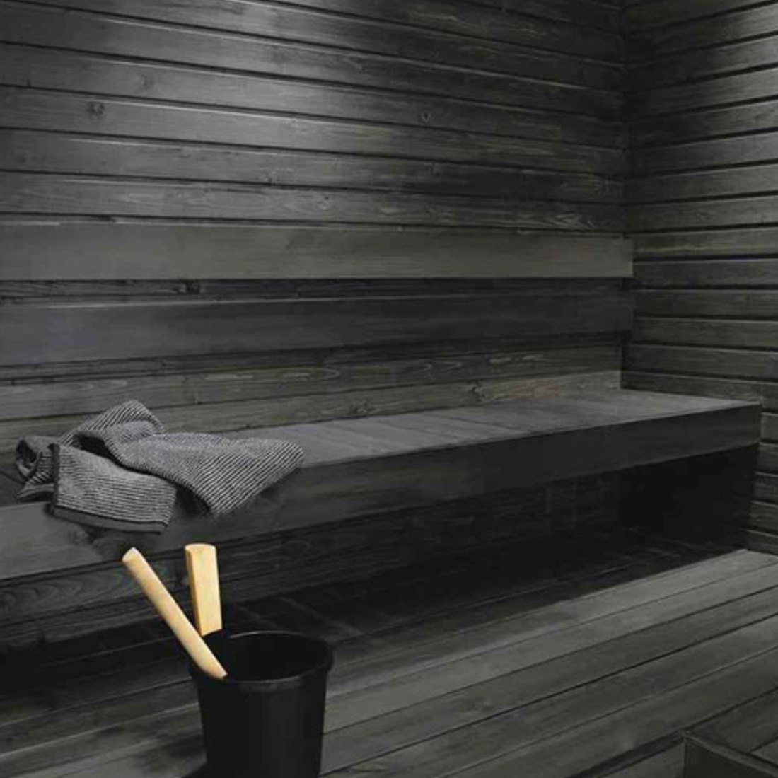 Main view of Scandia Hand Finished Precut Sauna Room in black.