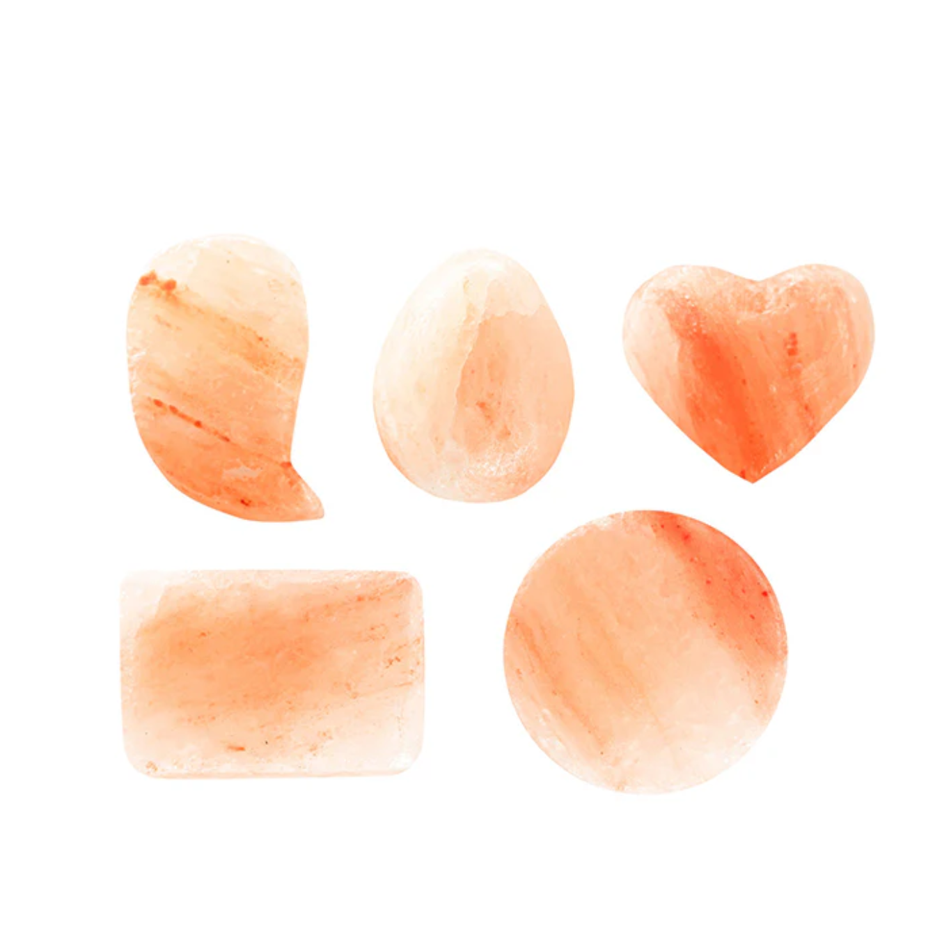 Scandia Himalayan Salt Stones. Available in multiple shapes (Leaf, Egg, Heart, Soap, Round).