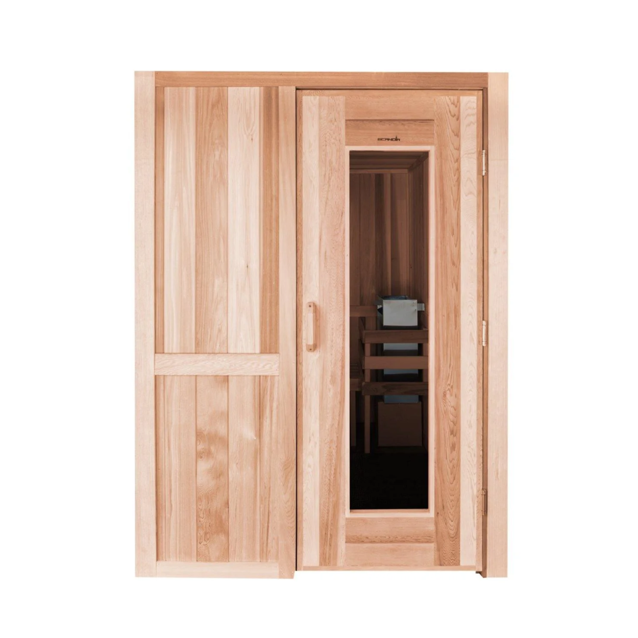 Front view of Scandia Traditional Modular Sauna. 