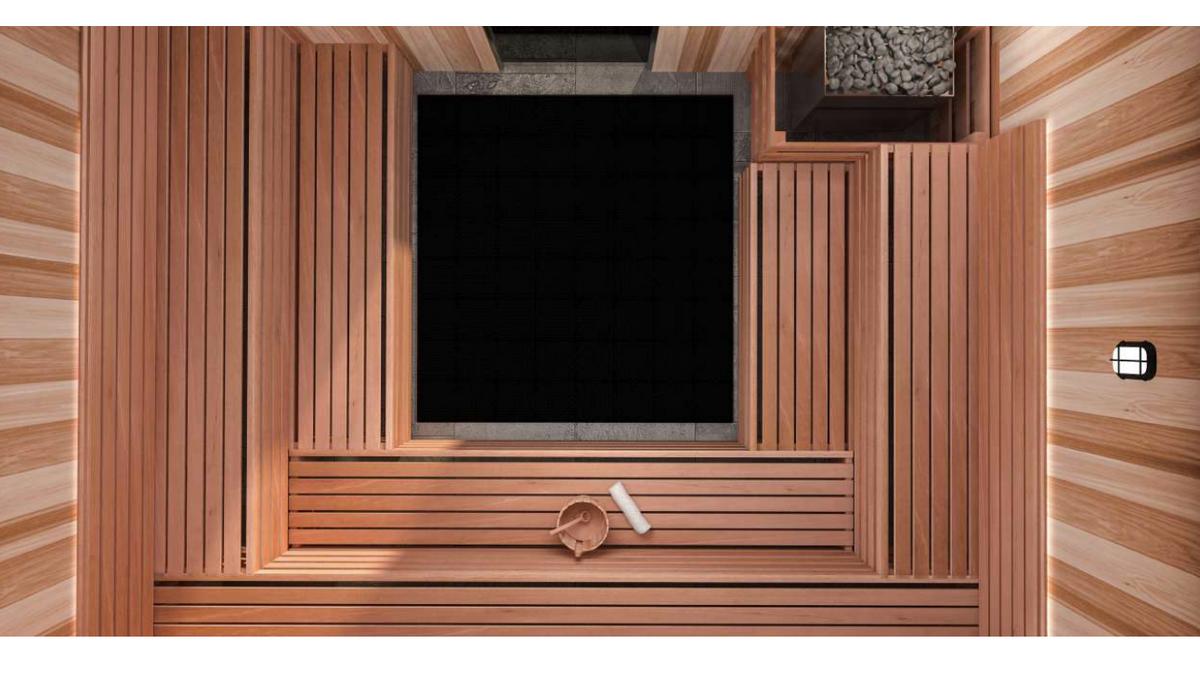 Top interior view of Scandia Traditional Modular Sauna.