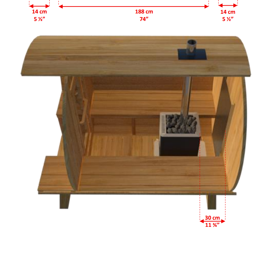 Dimensions of Leisurecraft Canadian Timber Outdoor Barrel Sauna.