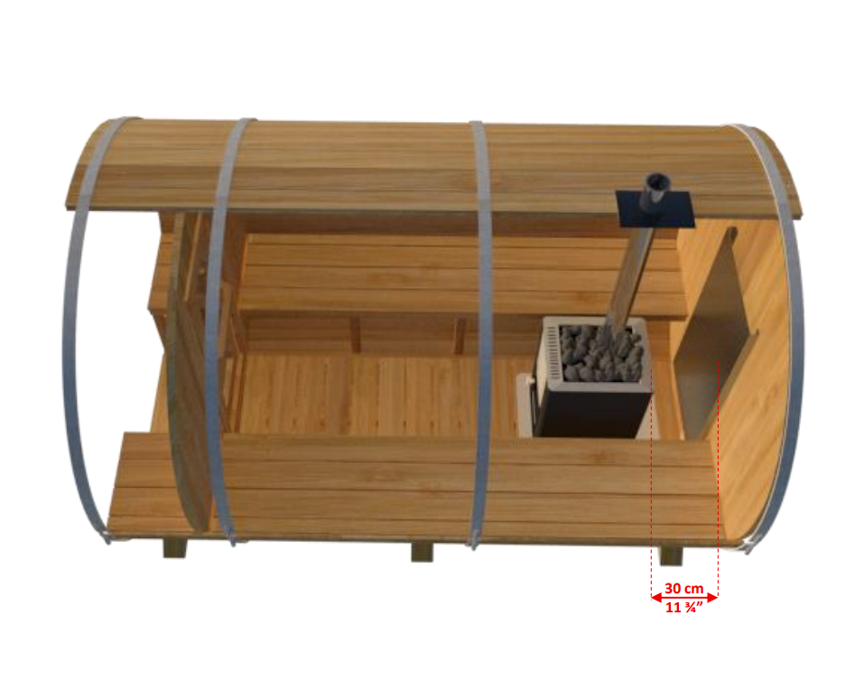 Detailed dimensions of Leisurecraft Canadian Timber Tranquility Outdoor Barrel Sauna.