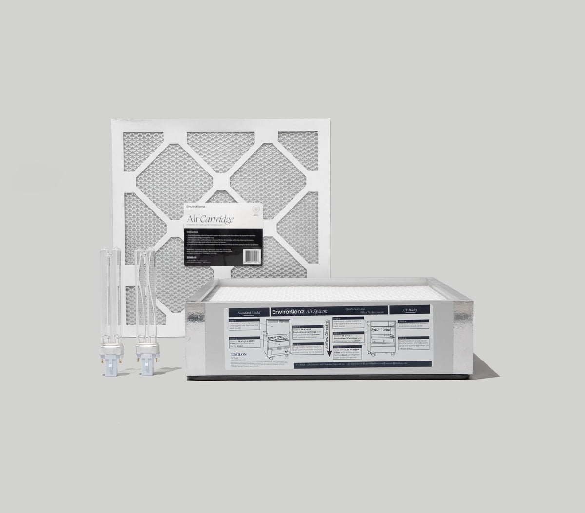 HEPA filter and air cartridge components of EnviroKlenz Air System, designed for optimal air quality.