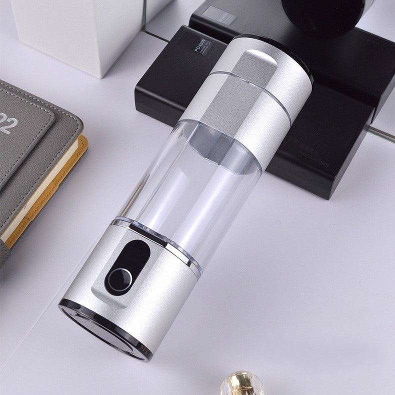 Metallic silver Prime Biohacking Hydrogen Water Bottle for antioxidant-rich water on-the-go.